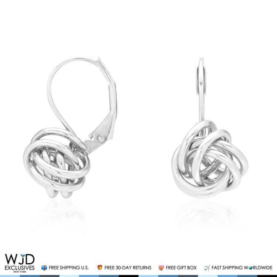 14K Yellow Gold White Gold Love Knot Lever Back Earrings 10mm