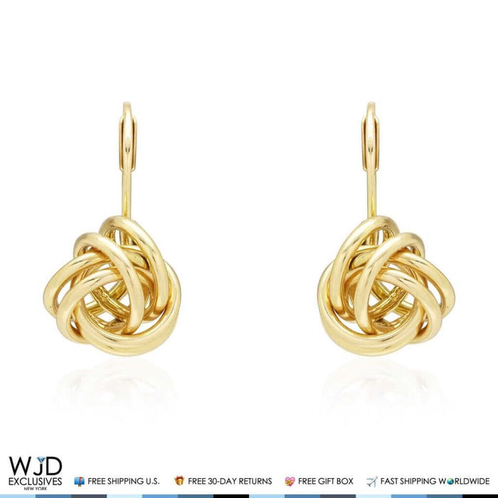 14K Yellow Gold White Gold Love Knot Lever Back Earrings 10mm