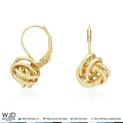 14K Yellow Gold White Gold Love Knot Lever Back Earrings 10mm
