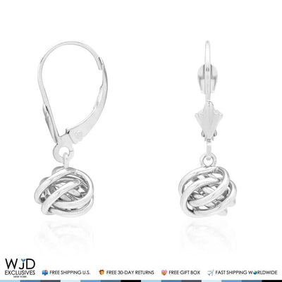 14K Yellow Gold White Gold Drop Love Knot Lever Back Earrings 8mm