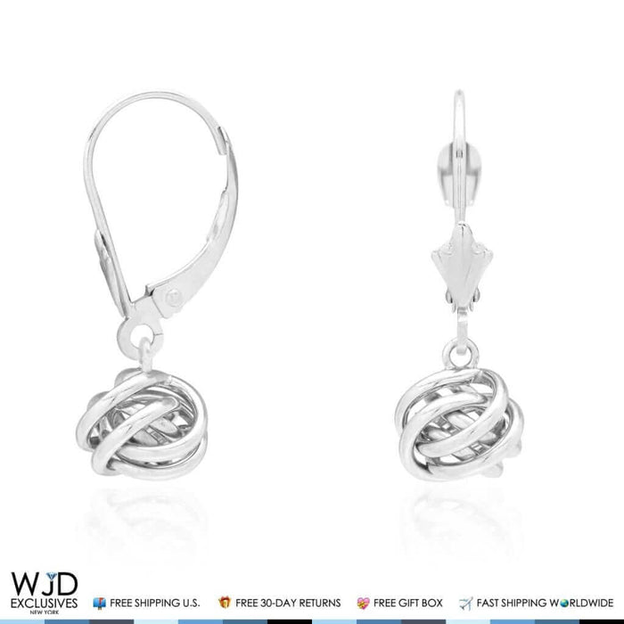14K Yellow Gold White Gold Drop Love Knot Lever Back Earrings 8mm