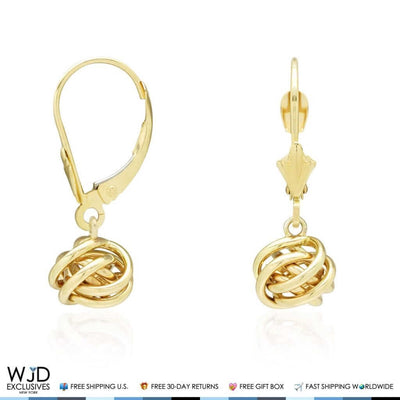 14K Yellow Gold White Gold Drop Love Knot Lever Back Earrings 8mm