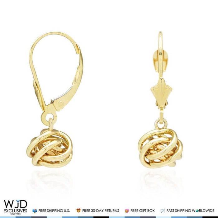 14K Yellow Gold White Gold Drop Love Knot Lever Back Earrings 8mm