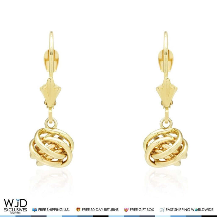14K Yellow Gold White Gold Drop Love Knot Lever Back Earrings 8mm