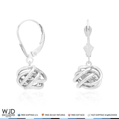 14K Yellow Gold White Gold Drop Love Knot Lever Back Earrings 10mm