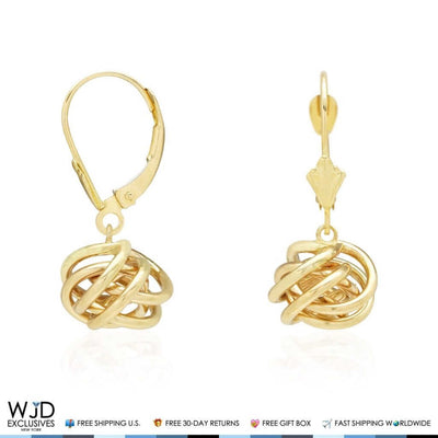 14K Yellow Gold White Gold Drop Love Knot Lever Back Earrings 10mm