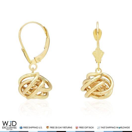 14K Yellow Gold White Gold  Drop Love Knot Lever Back Earrings 10mm