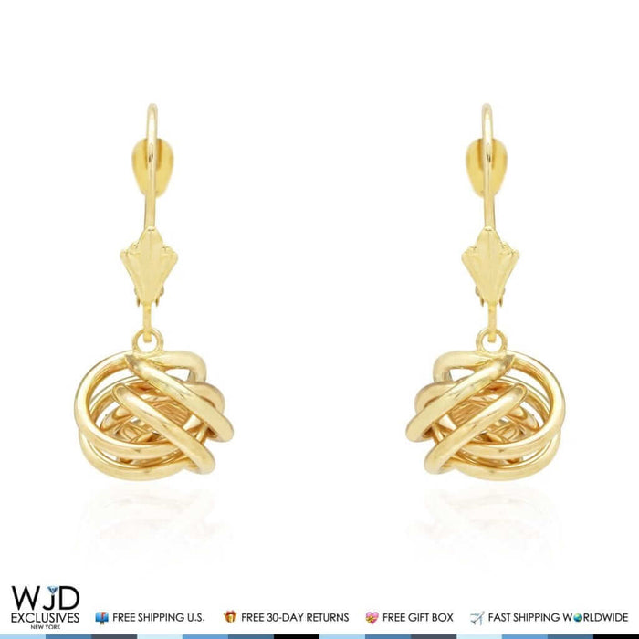 14K Yellow Gold White Gold Drop Love Knot Lever Back Earrings 10mm