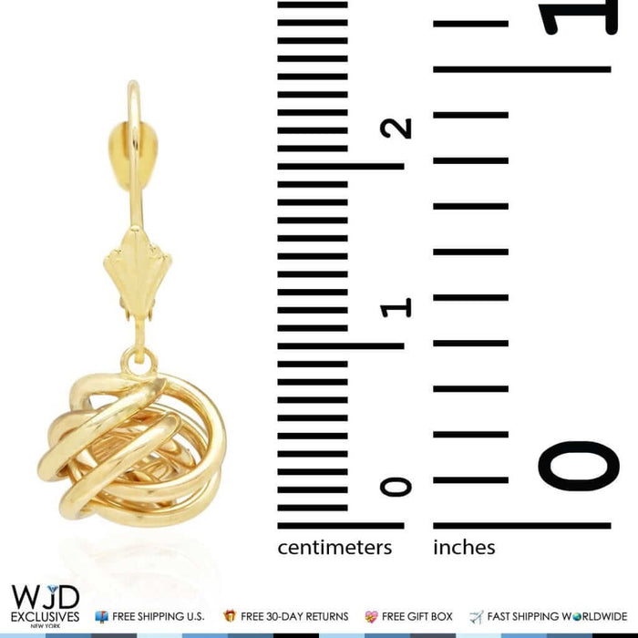 14K Yellow Gold White Gold Drop Love Knot Lever Back Earrings 10mm
