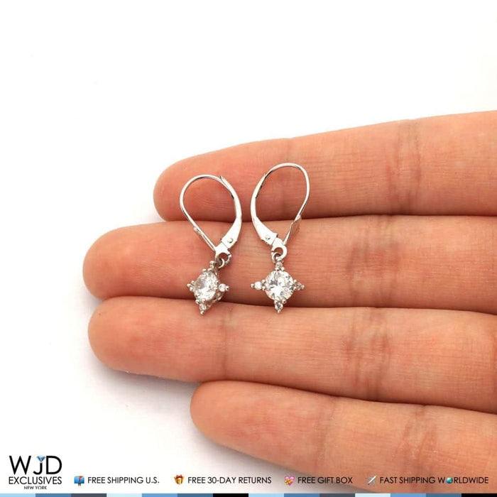 1.60Ct CZ 14K White Gold Dangle Drop Leverback Earrings
