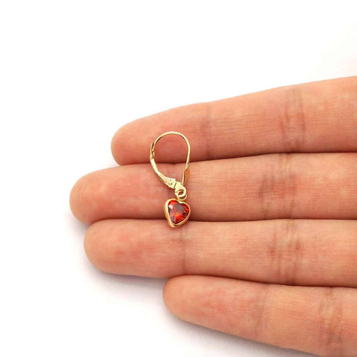 14K Yellow Gold Bezel Set Birthstone Heart Leverback Dangle Earrings 6mm