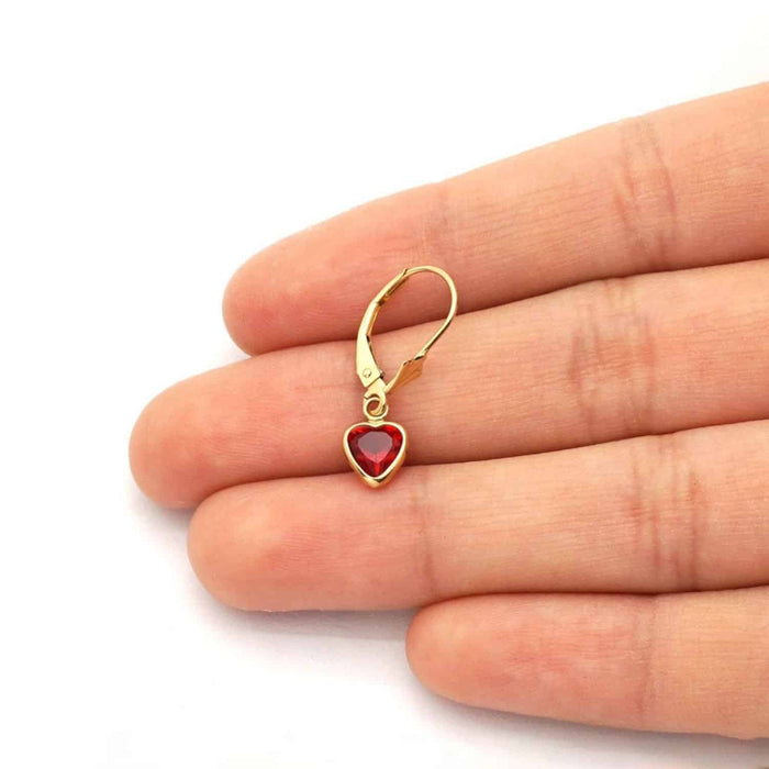 14K Yellow Gold Bezel Set Birthstone Heart Leverback Dangle Earrings 6mm