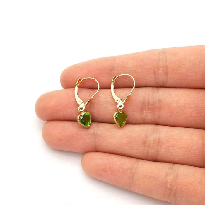 14K Yellow Gold Bezel Set Birthstone Heart Leverback Dangle Earrings 6mm