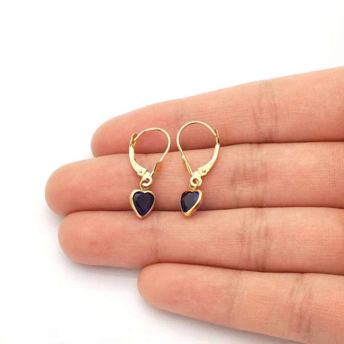 14K Yellow Gold Bezel Set Birthstone Heart Leverback Dangle Earrings 6mm