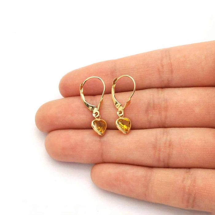 14K Yellow Gold Bezel Set Birthstone Heart Leverback Dangle Earrings 6mm