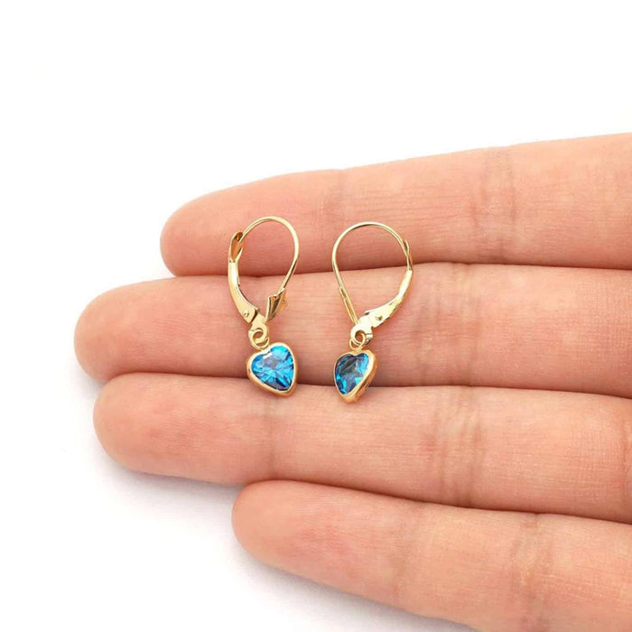 14K Yellow Gold Bezel Set Birthstone Heart Leverback Dangle Earrings 6mm