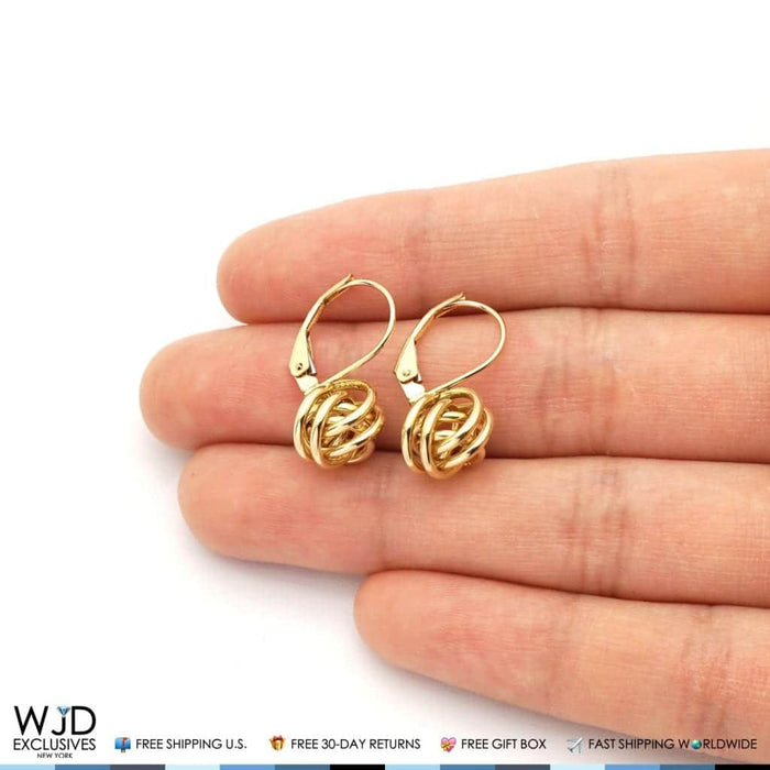 14K Yellow Gold White Gold Love Knot Lever Back Earrings 10mm