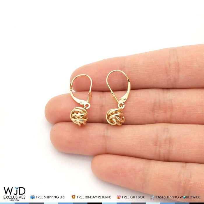 14K Yellow Gold White Gold Drop Love Knot Lever Back Earrings 8mm