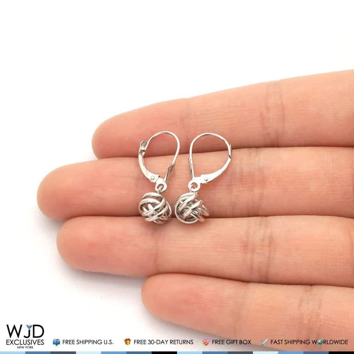 14K Yellow Gold White Gold Drop Love Knot Lever Back Earrings 8mm