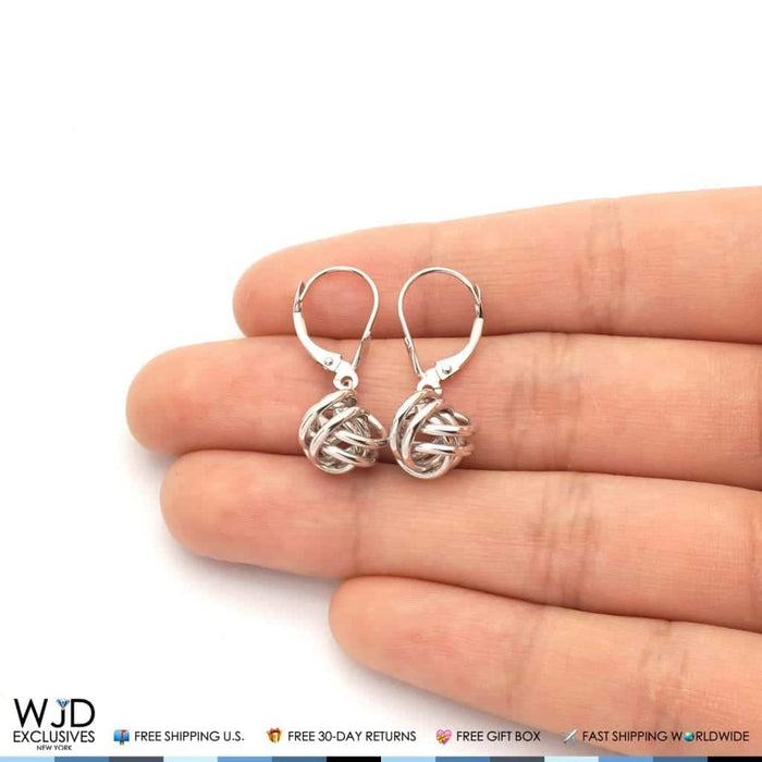 14K Yellow Gold White Gold Drop Love Knot Lever Back Earrings 10mm