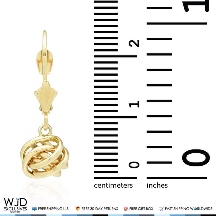 14K Yellow Gold White Gold Drop Love Knot Lever Back Earrings 8mm