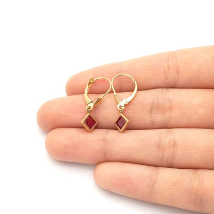 14k Yellow Gold Bezel Princess Cut Birthstone  Drop Leverback Earrings
