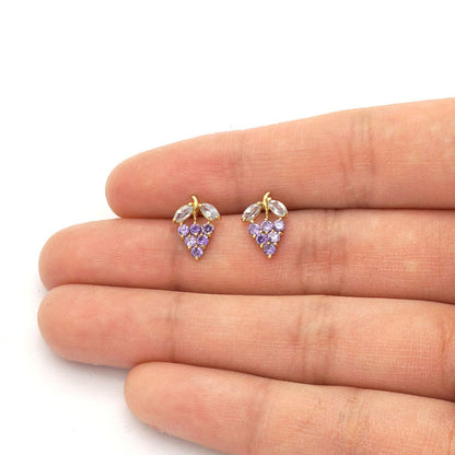 14k Yellow Gold Amethyst & Ruby Grapes Stud Screwback Earrings