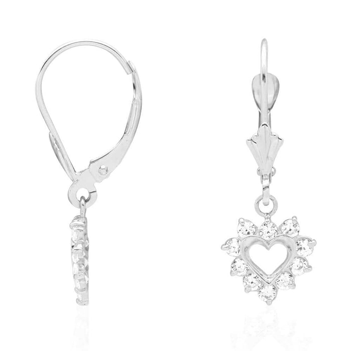 14k Gold Heart Ruby CZ Drop Leverback Earrings