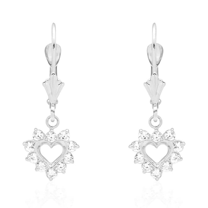 14k Gold Heart Ruby CZ Drop Leverback Earrings