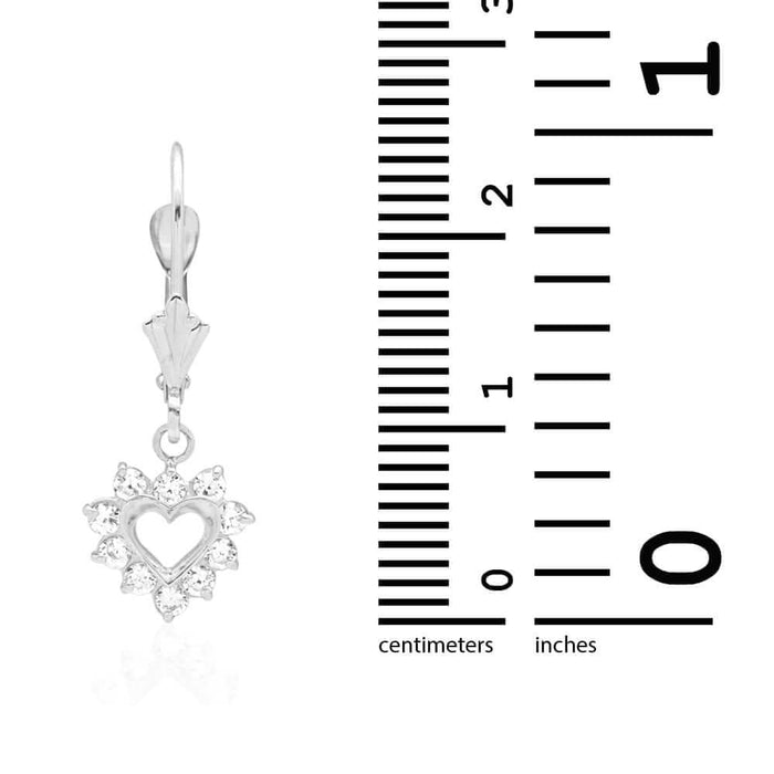 14k Gold Heart Ruby CZ Drop Leverback Earrings