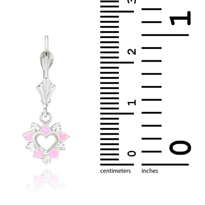 14k Gold Heart Ruby CZ Drop Leverback Earrings