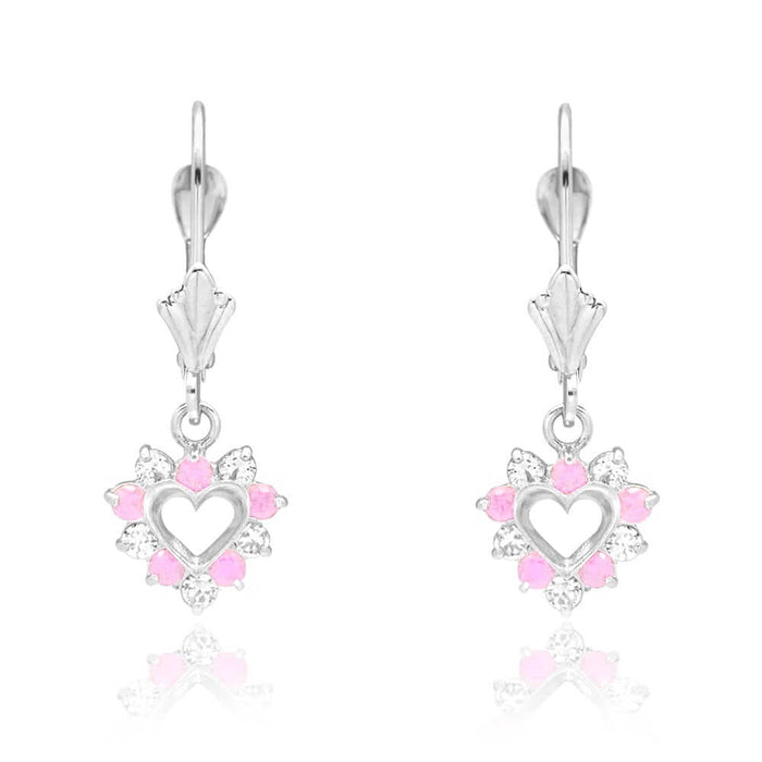 14k Gold Heart Ruby CZ Drop Leverback Earrings