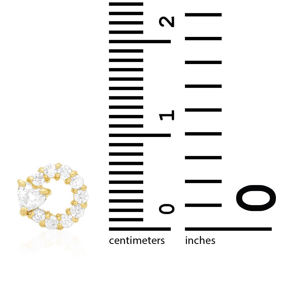 14k Yellow Gold Ruby Pink Tourmaline Heart & Zircon Circle Screwback Stud