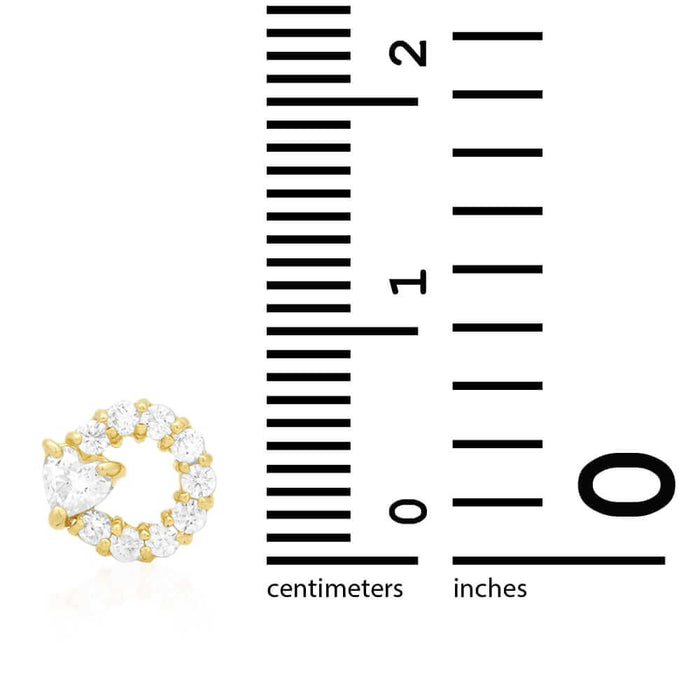 14k Yellow Gold Ruby Pink Tourmaline Heart & Zircon Circle Screw Back Stud Earrings