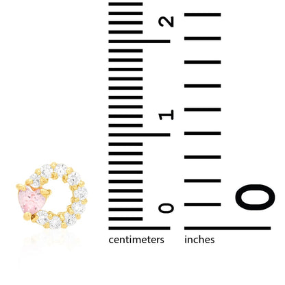 14k Yellow Gold Ruby Pink Tourmaline Heart & Zircon Circle Screwback Stud