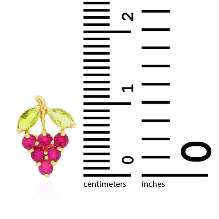 14k Yellow Gold Amethyst & Ruby Grapes Stud Screw Back Earrings