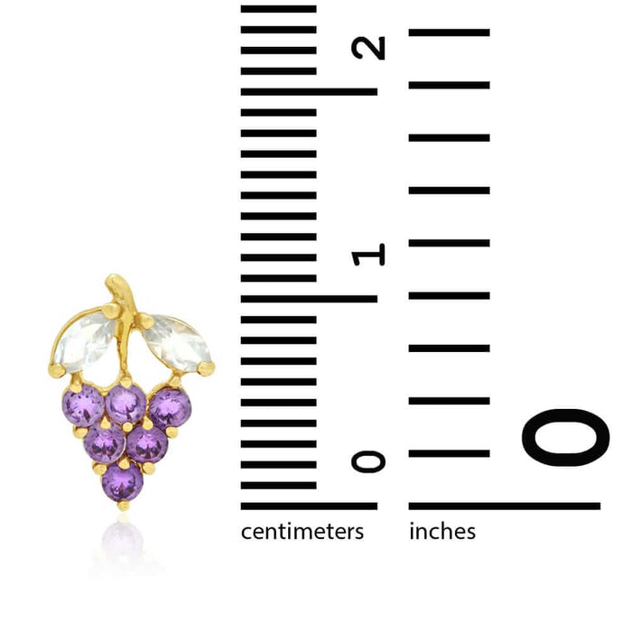 14k Yellow Gold Amethyst & Ruby Grapes Stud Screw Back Earrings
