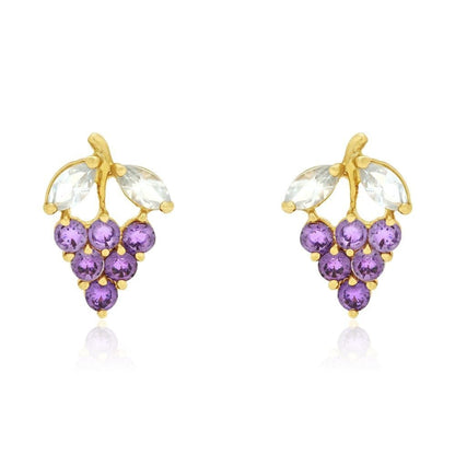 14k Yellow Gold Amethyst & Ruby Grapes Stud Screwback Earrings