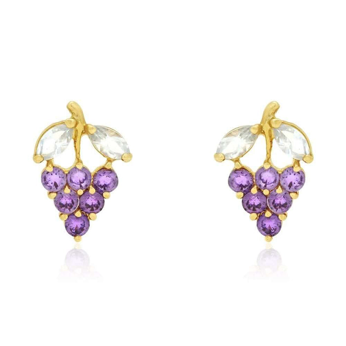14k Yellow Gold Amethyst & Ruby Grapes Stud Screw Back Earrings