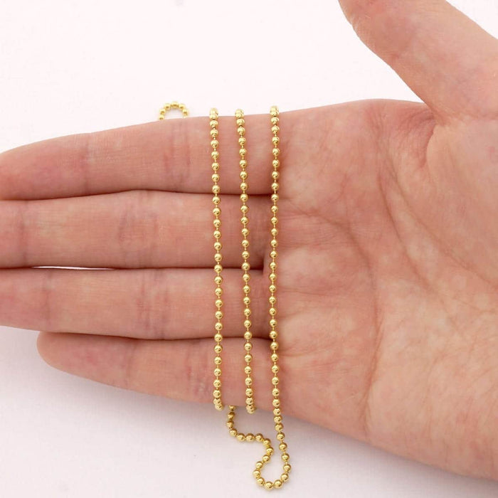14K Yellow Gold 2mm Ball Beaded Chain (Hollow) 20"-28"