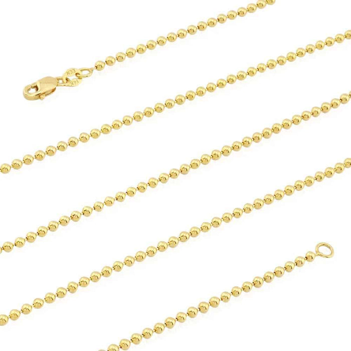 14K Yellow Gold 2mm Ball Beaded Chain (Hollow) 20"-28"