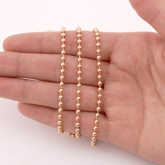 14K Rose Gold 3mm Ball Beaded Chain (Hollow) 22"-30"