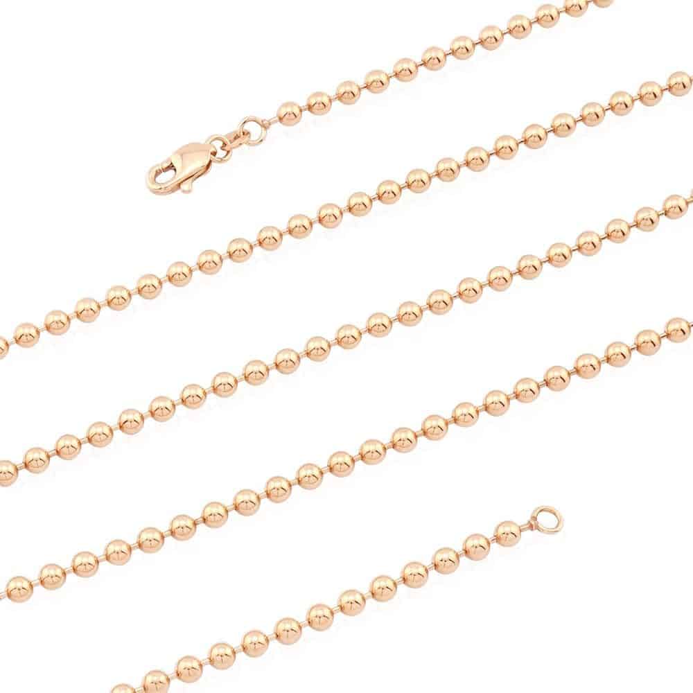 14K Rose Gold 3mm Ball Beaded Chain (Hollow) 22"-30"