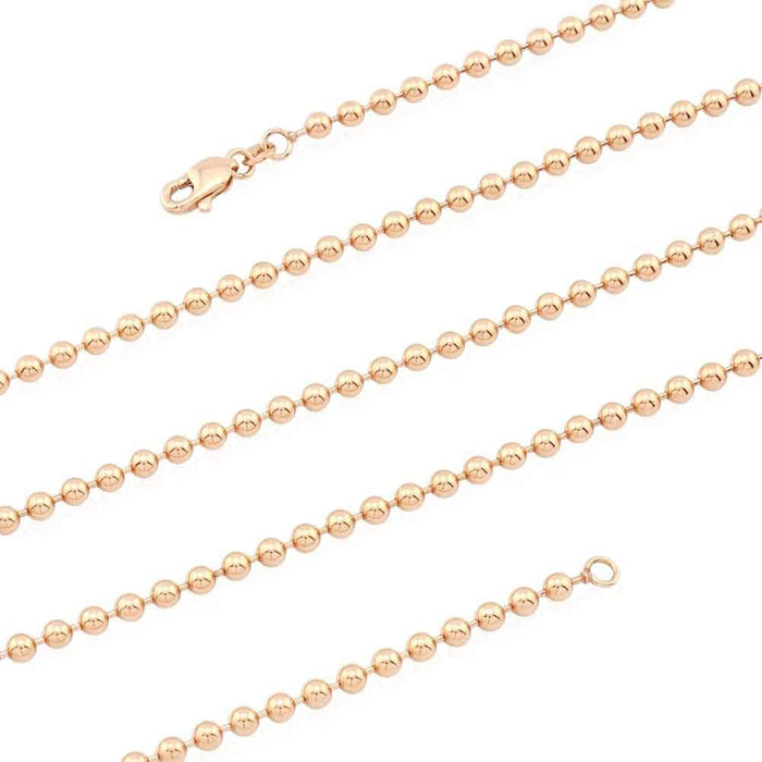 14K Rose Gold 3mm Ball Beaded Chain (Hollow) 22"-30"