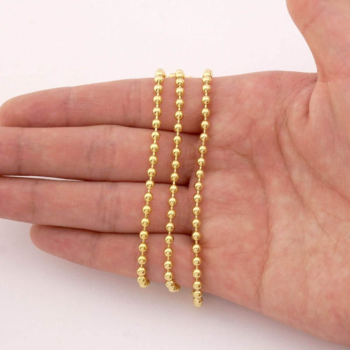Solid 14k Yellow Gold 3mm Ball Beaded Chain Necklace 22" 24" 26" 28" 30"