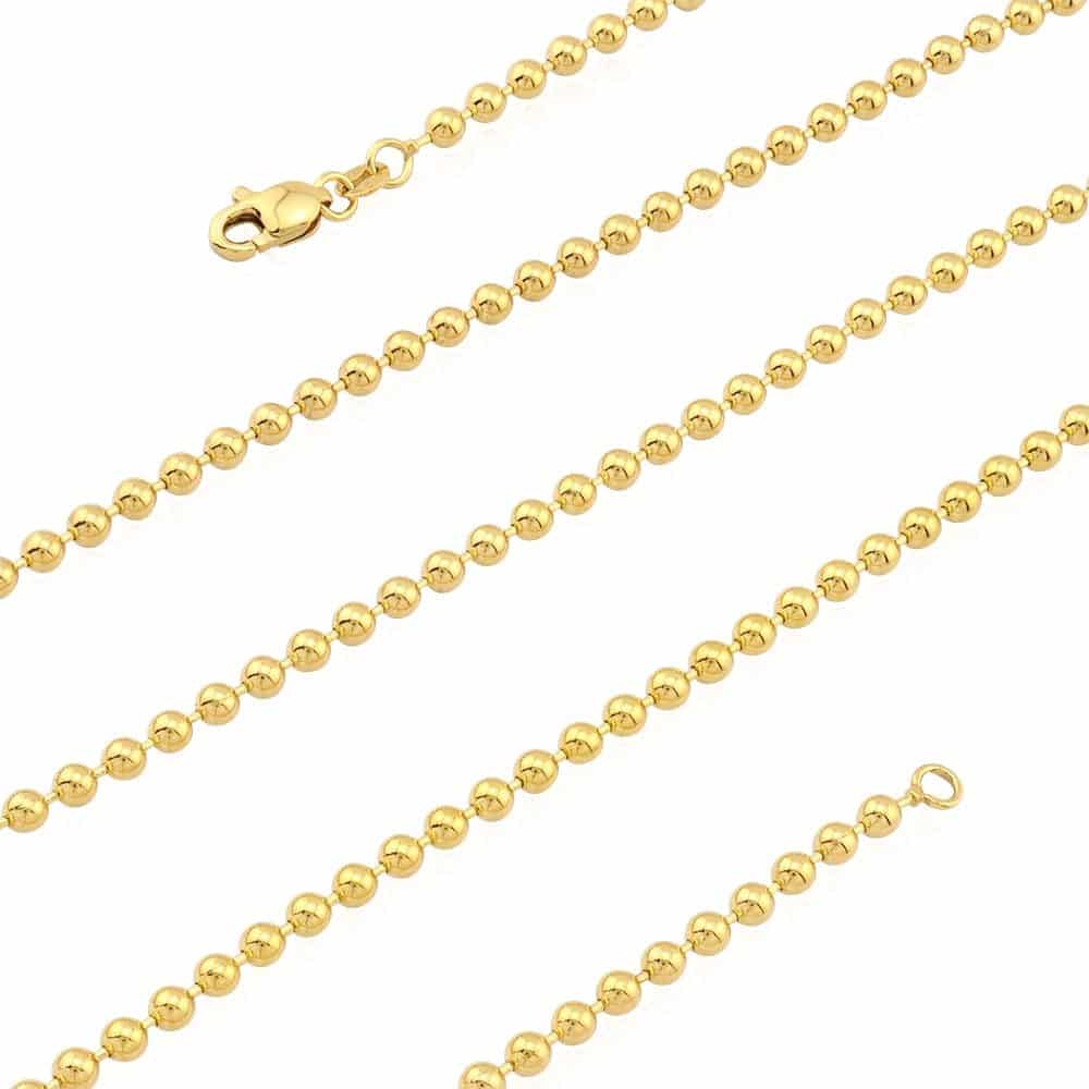 Solid 14k Yellow Gold 3mm Ball Beaded Chain Necklace 22" 24" 26" 28" 30"