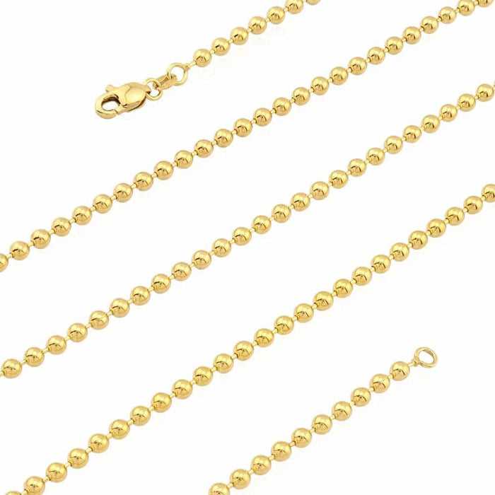 14K Yellow Gold 3mm Ball Beaded Chain (Hollow) 22"-30"