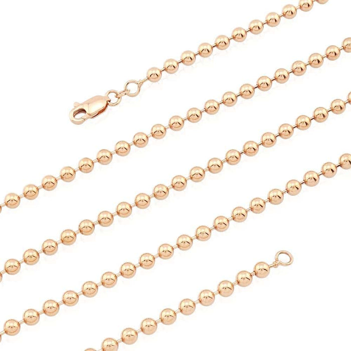 14K Rose Gold 4mm Ball Beaded Chain (Hollow) 22"-30"