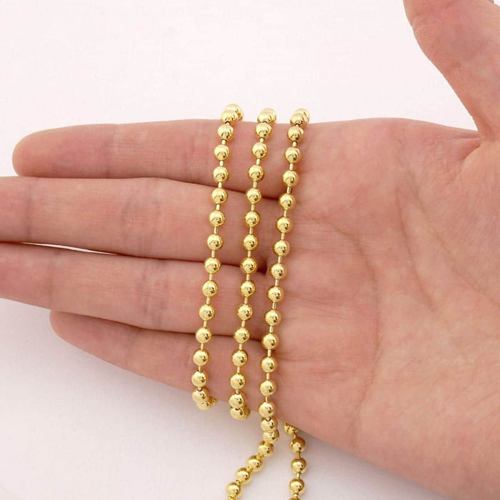14K Yellow Gold 4mm Ball Beaded Chain (Hollow) 22"-30"
