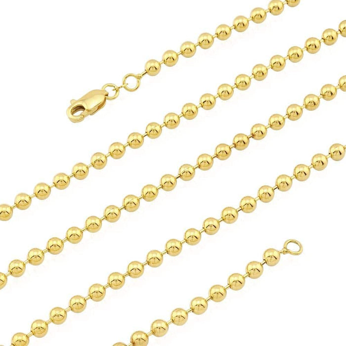 14K Yellow Gold 4mm Ball Beaded Chain (Hollow) 22"-30"